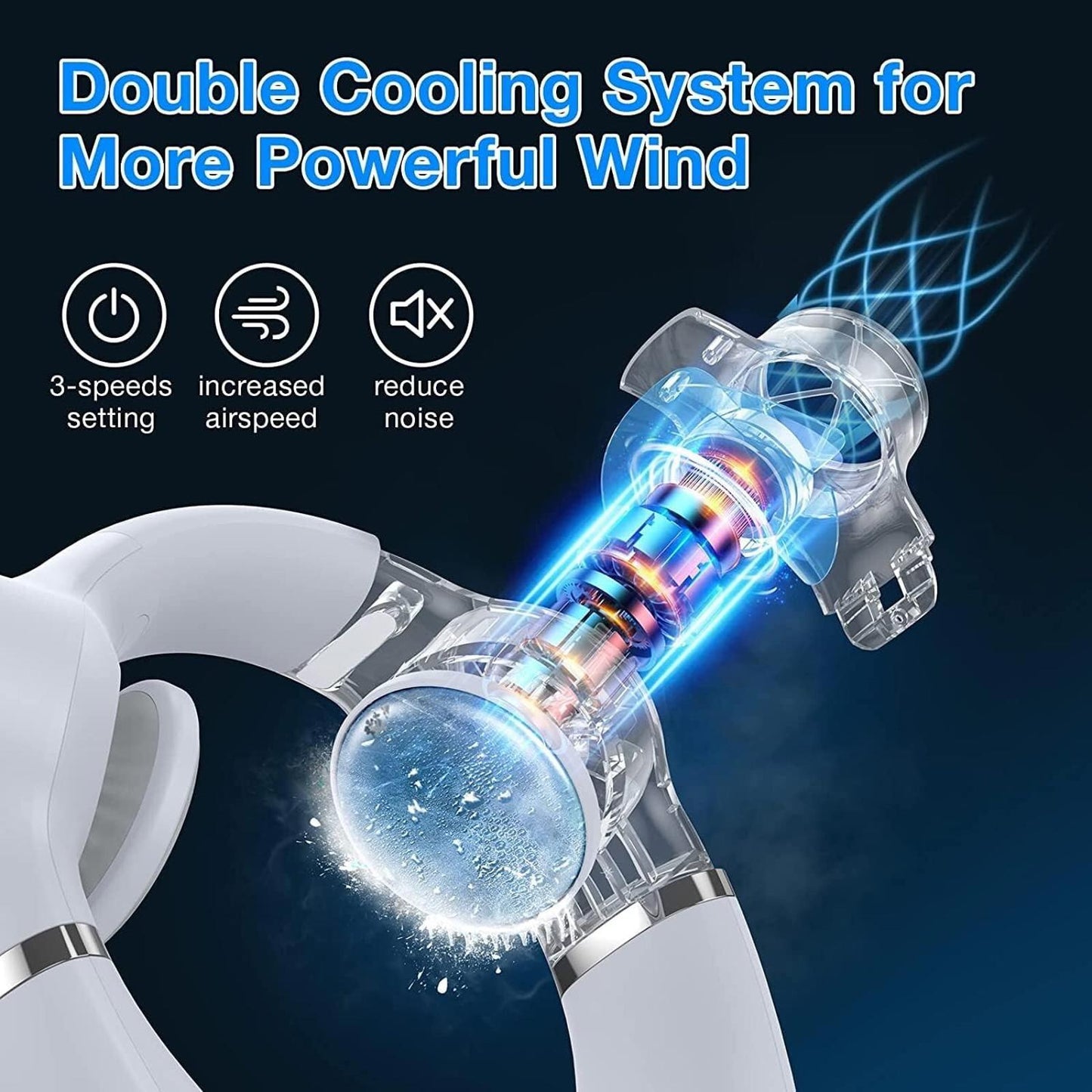 Neck Fan with Double Cooling Plate 3s produces 46.40°F Bladeless Portable Quiet