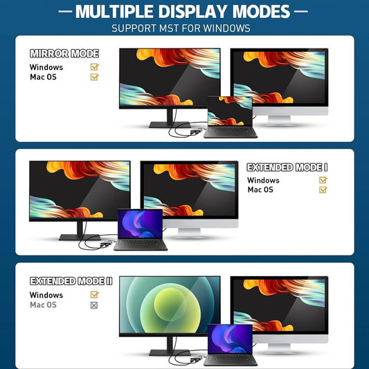 VCOM USB C to Dual HDMI Adapter MST, 4K@60Hz and Dual 4K@30Hz 100W PD