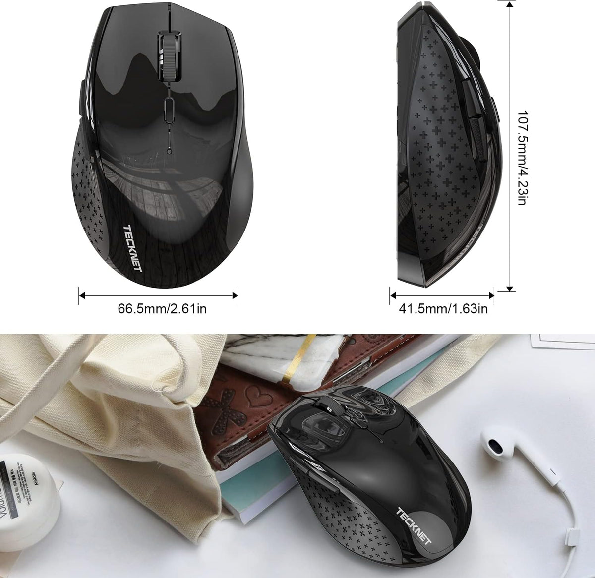 TECKNET 2.4G Wireless Mouse for Laptop, 4800 DPI Optical Computer Mice with 6 Adjustable Levels, 30 Months Long Battery Life Cordless Silent USB Mouse for Notebook, PC, Office Home Work