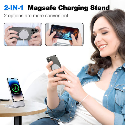 Magnetic Wireless Charger Mag-Safe Charger for iPhone 15/14/13/12 Series Convertible Magnet Wireless Charging Stand/Pad with Dual Charging Ports 5ft Cable for iPhone and AirPods 2/3/Pro (No Adapter)