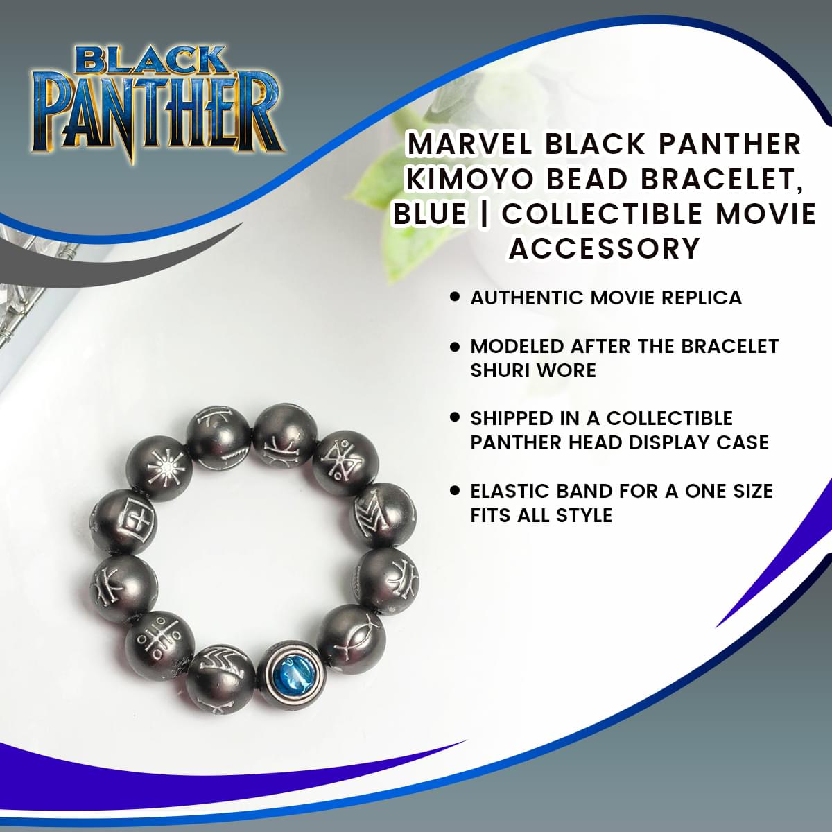 Marvel Black Panther Kimoyo Bead Bracelet, Blue | Collectible Movie Accessory