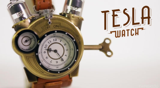Steampunk Tesla Analog Watch With Metal Findings And Leather Strap