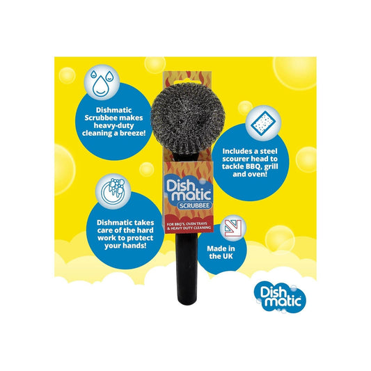 Dishmatic Scrubbee Washing-Up Stainless Steel Scourer Washing-Up Handle with Easy-Grip Handle