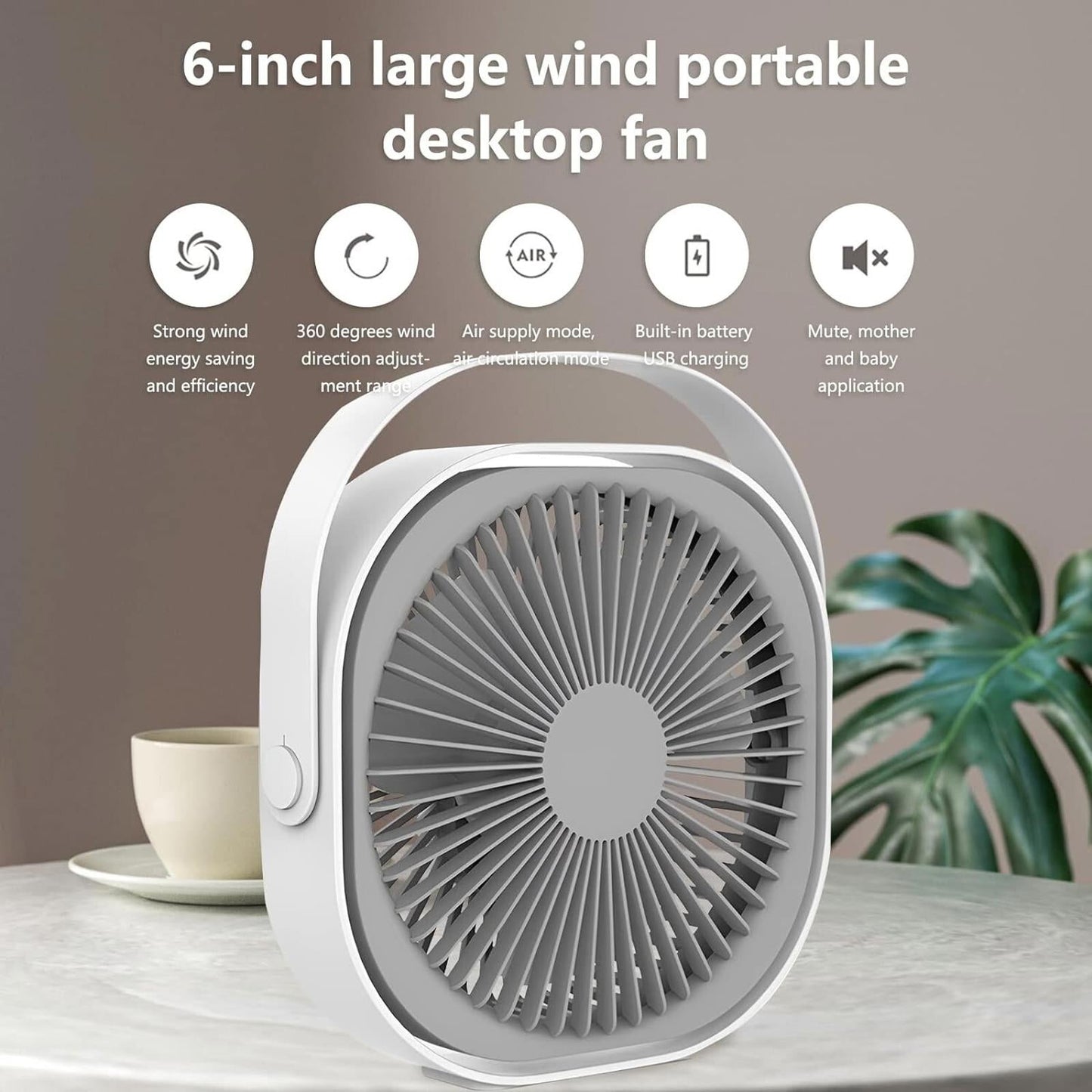 Condinggen Portable Small Desk Fan,360 Degrees Rotatable Table Fan, White, New