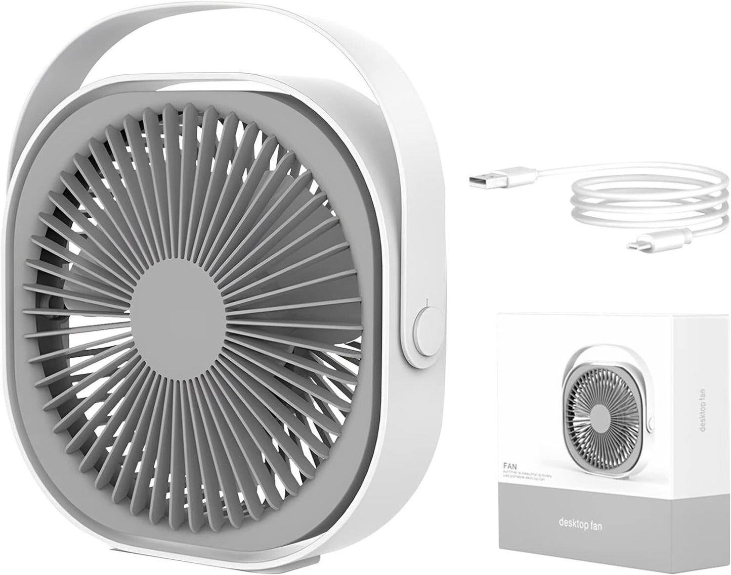Condinggen Portable Small Desk Fan,360 Degrees Rotatable Table Fan, White, New