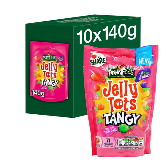 Rowntree's Jelly Tots Tangy Sweets Sharing Bag 140g (Box of 10)