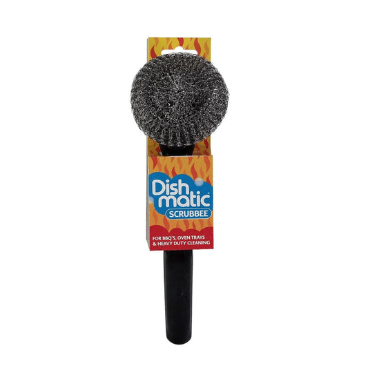 Dishmatic Scrubbee Washing-Up Stainless Steel Scourer  Washing-Up Handle with Easy-Grip Handle