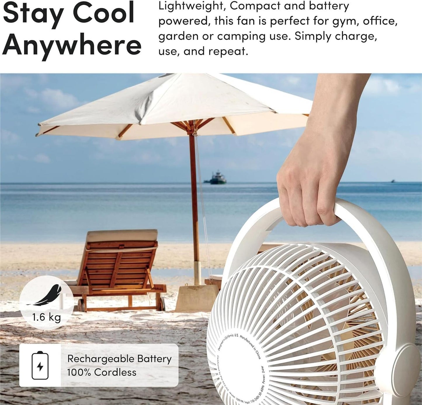 Litmor Air Circulator Fan Rechargeable quiet DC motor remote control timer