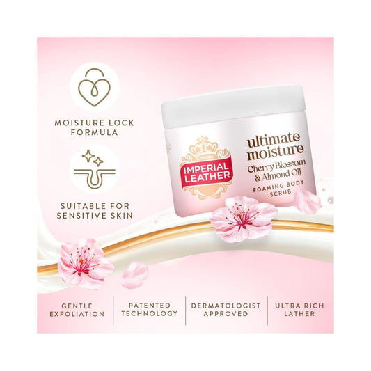 Imperial Leather Ultimate Moisture Cherry Blossom & Almond Oil Foaming Exfoliating Body Scrub, 225ml