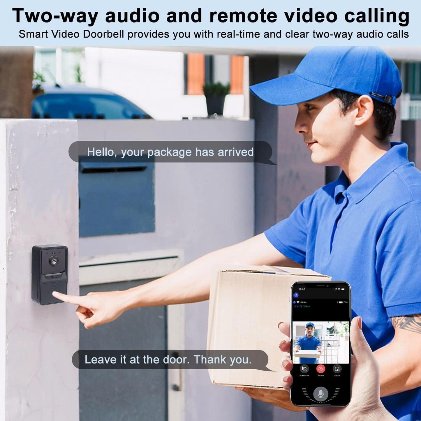 Video Doorbell Wireless Smart Security Camera 2-Way Audio Real-Time Monitoring