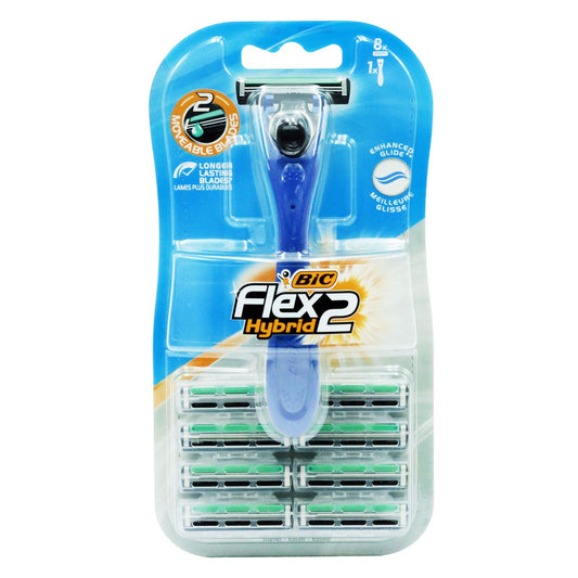 BIC Flex2 Hybrid Disposable Razor Blue, Pack of 8