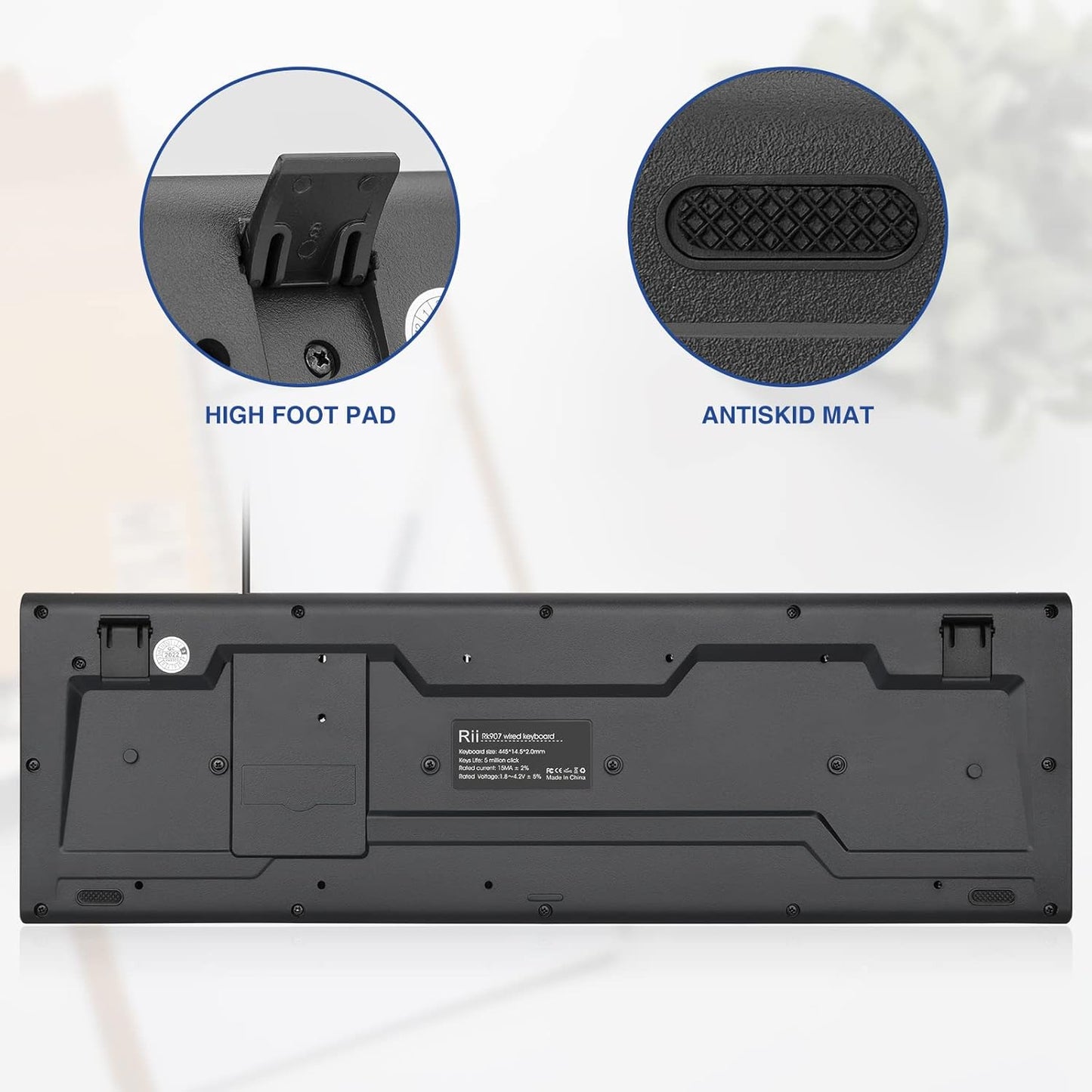 Rii RK907 USB Wired Keyboard Full Size Office Keyboard Compatible with Mac PC Tablet Windows Android Microsoft UK Layout