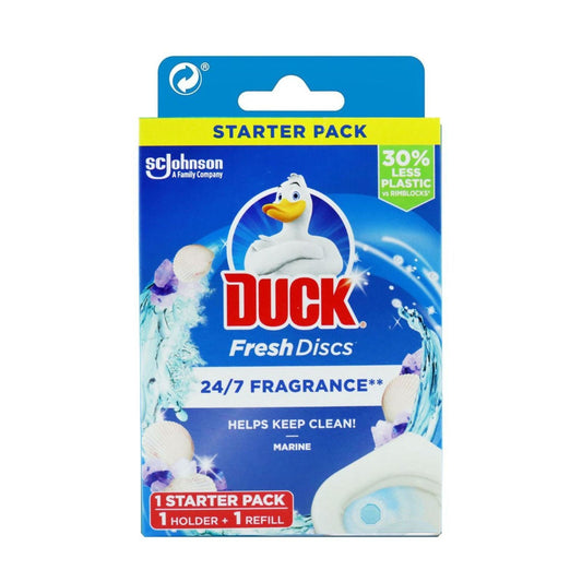 Duck Fresh Discs Toilet Cleaner Starter Kit, Marine, 1 Holder + 1 Refill