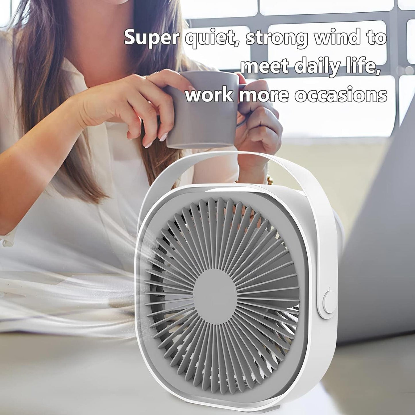 Condinggen Portable Small Desk Fan,360 Degrees Rotatable Table Fan, White, New