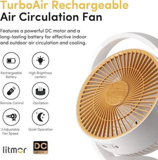 Litmor Air Circulator Fan Rechargeable quiet DC motor remote control timer
