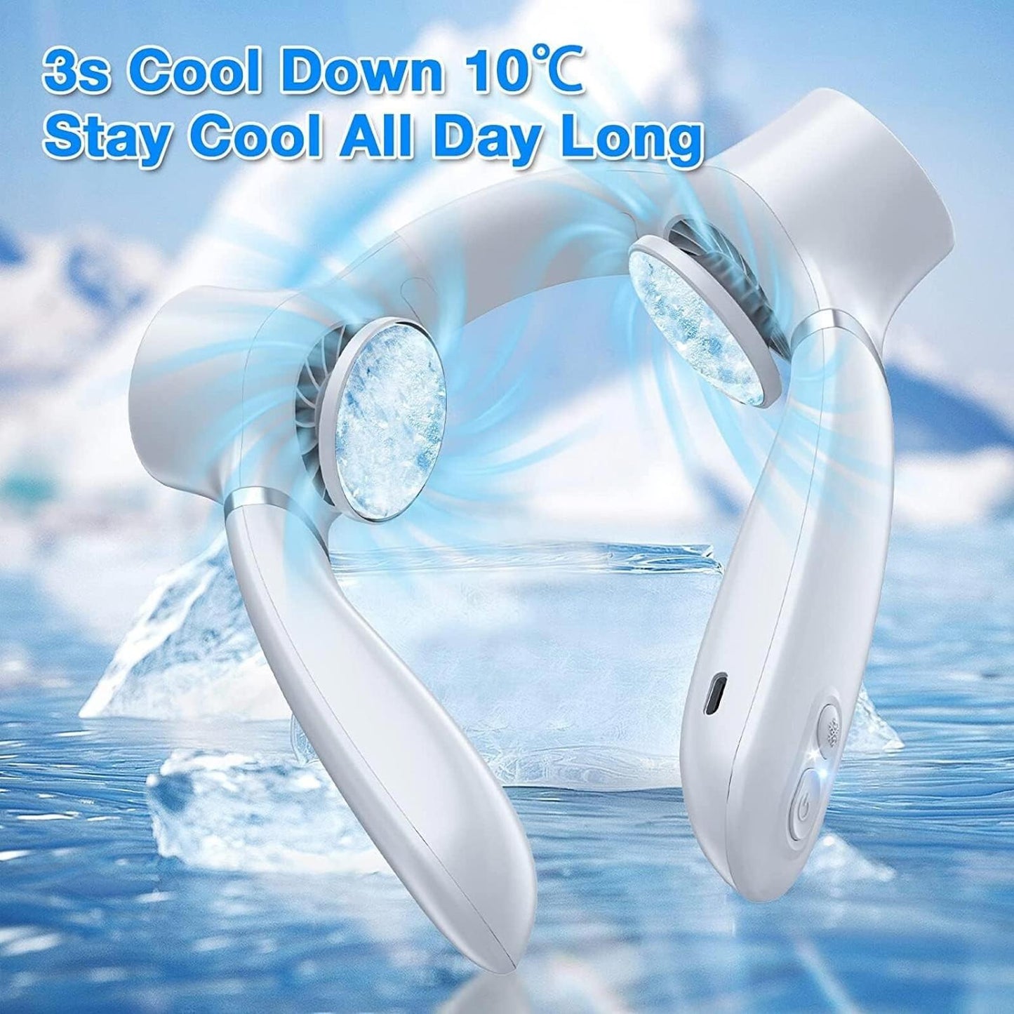 Neck Fan with Double Cooling Plate 3s produces 46.40°F Bladeless Portable Quiet
