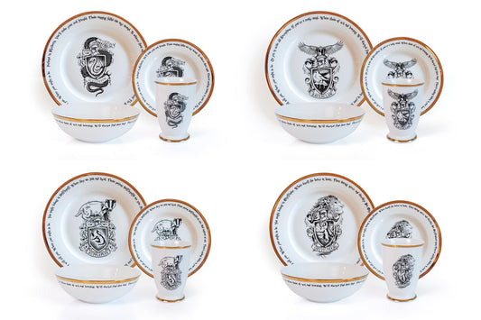 Harry Potter Hogwarts House Logos 16-Piece Ceramic Dinnerware Set