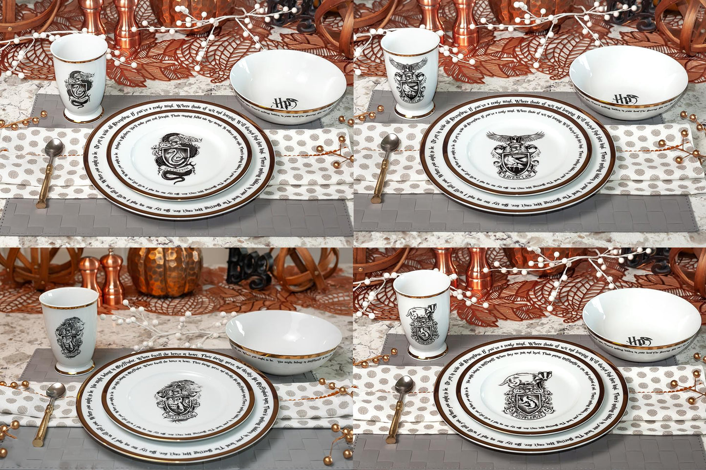 Harry Potter Hogwarts House Logos 16-Piece Ceramic Dinnerware Set