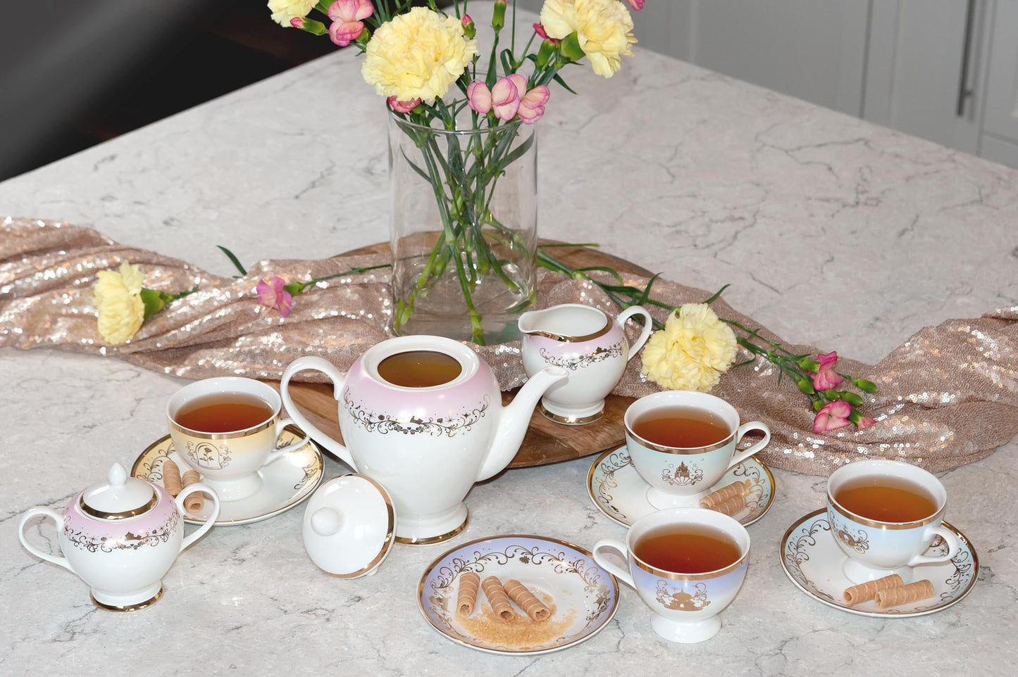 Disney Princess 13-Piece Ceramic Tea Set | Ariel, Cinderella, Jasmine, Belle