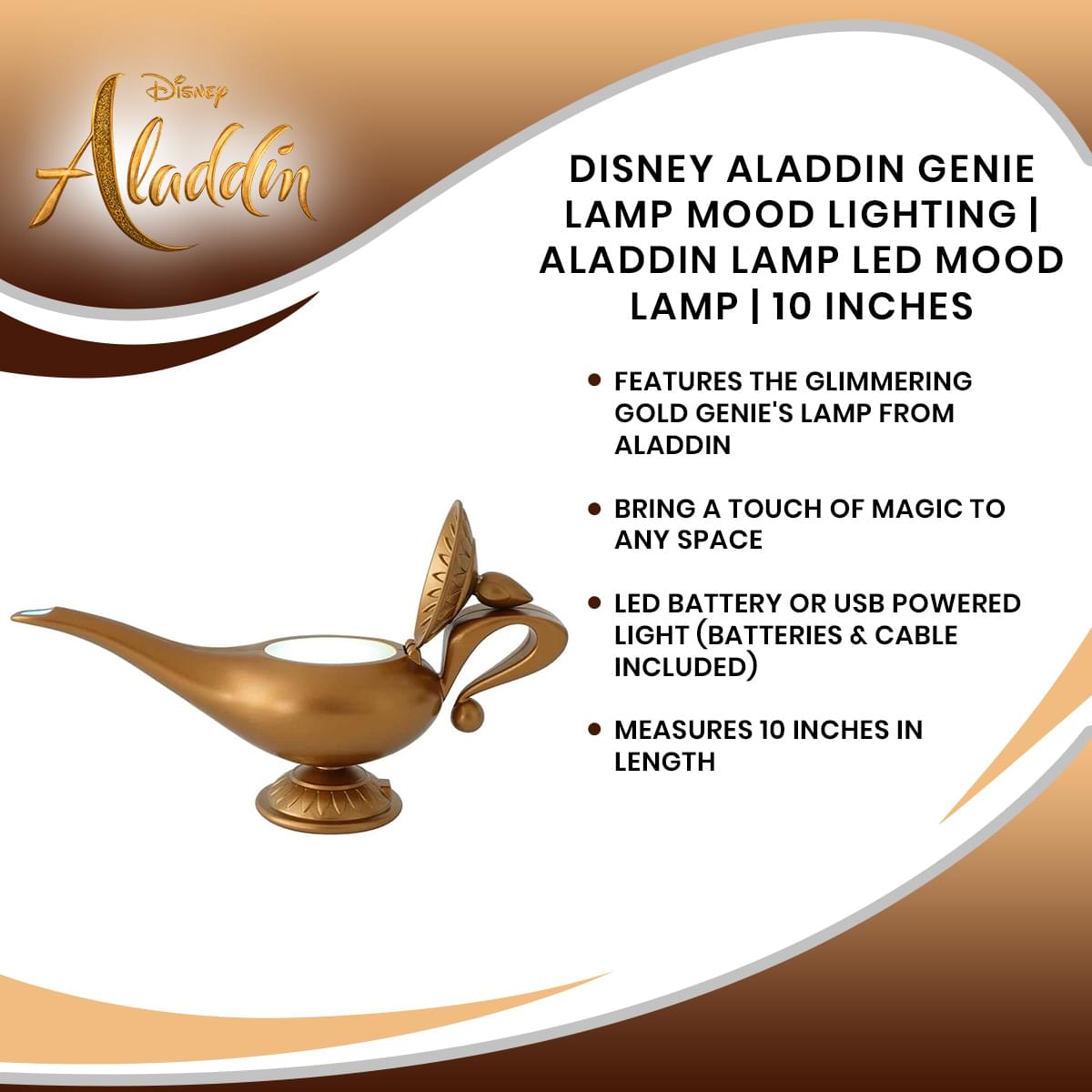 Disney Aladdin Genie Lamp Mood Lighting | Aladdin Lamp LED Mood Lamp | 10 Inches