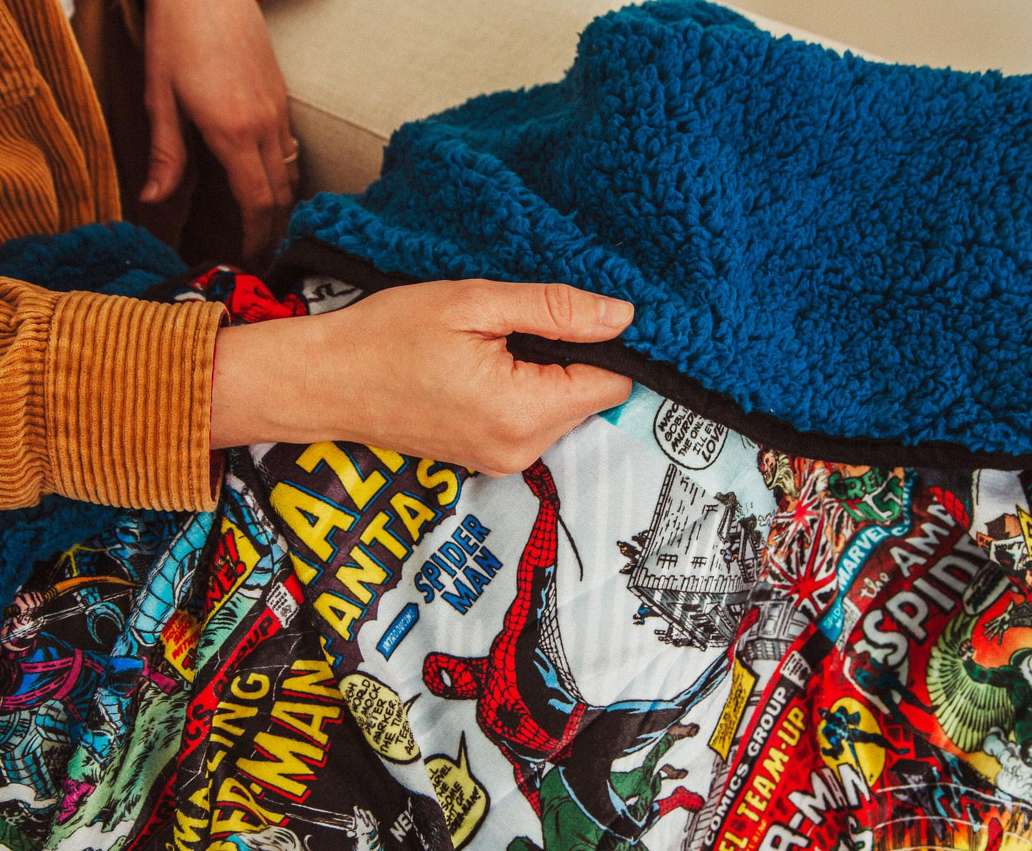 Marvel Spider-Man 60th Anniversary Special Edition Blue Sherpa Throw Blanket