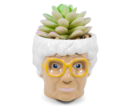 The Golden Girls Sophia Face Mini Ceramic Planter With Faux Succulent | 3 Inches