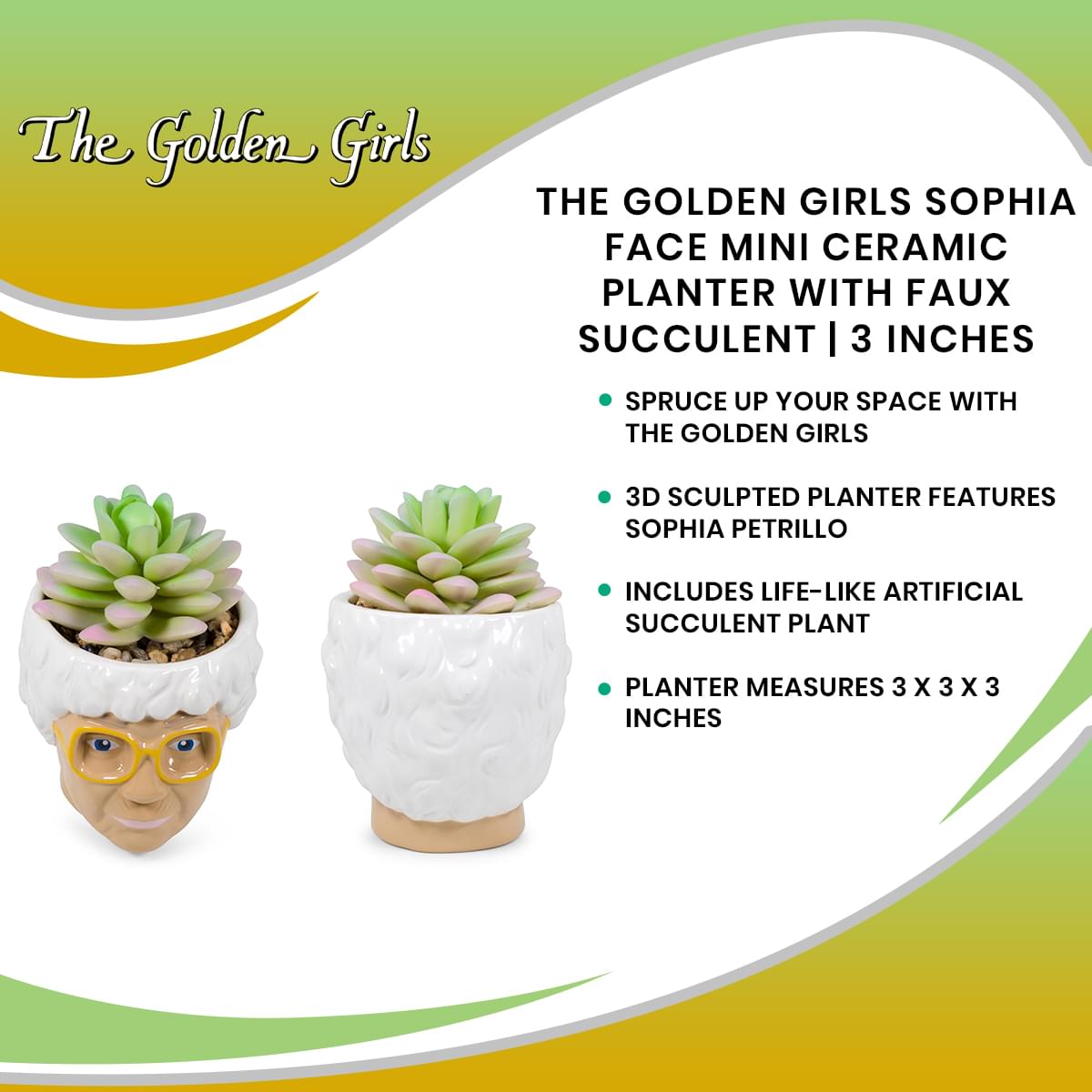 The Golden Girls Sophia Face Mini Ceramic Planter With Faux Succulent | 3 Inches