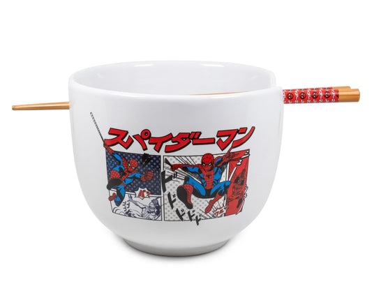 Marvel Spider-Man Japanese Dinnerware Set | 20-Ounce Ramen Bowl, Chopsticks
