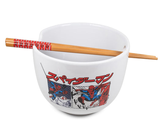 Marvel Spider-Man Japanese Dinnerware Set | 20-Ounce Ramen Bowl, Chopsticks