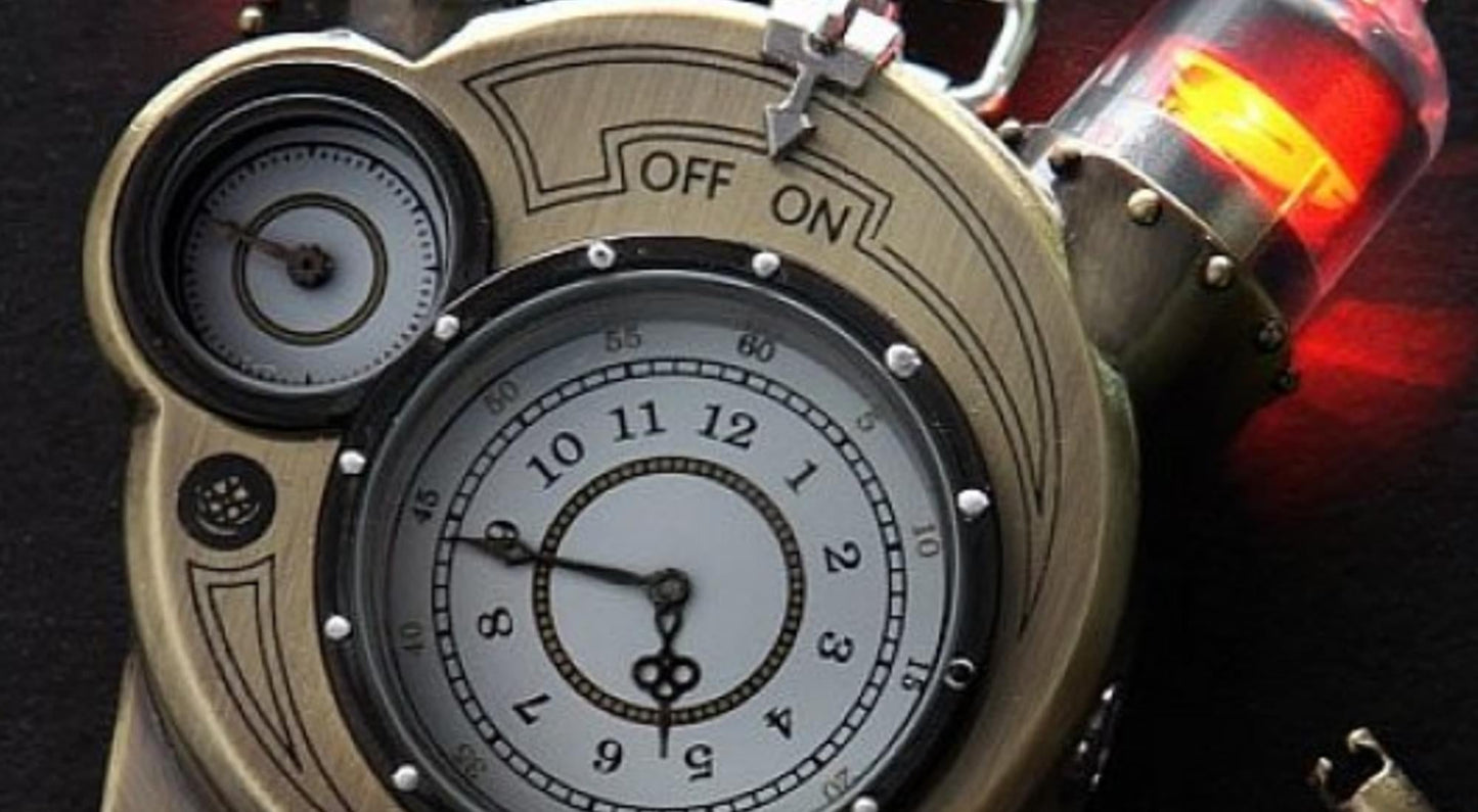 Steampunk Tesla Analog Watch With Metal Findings And Leather Strap