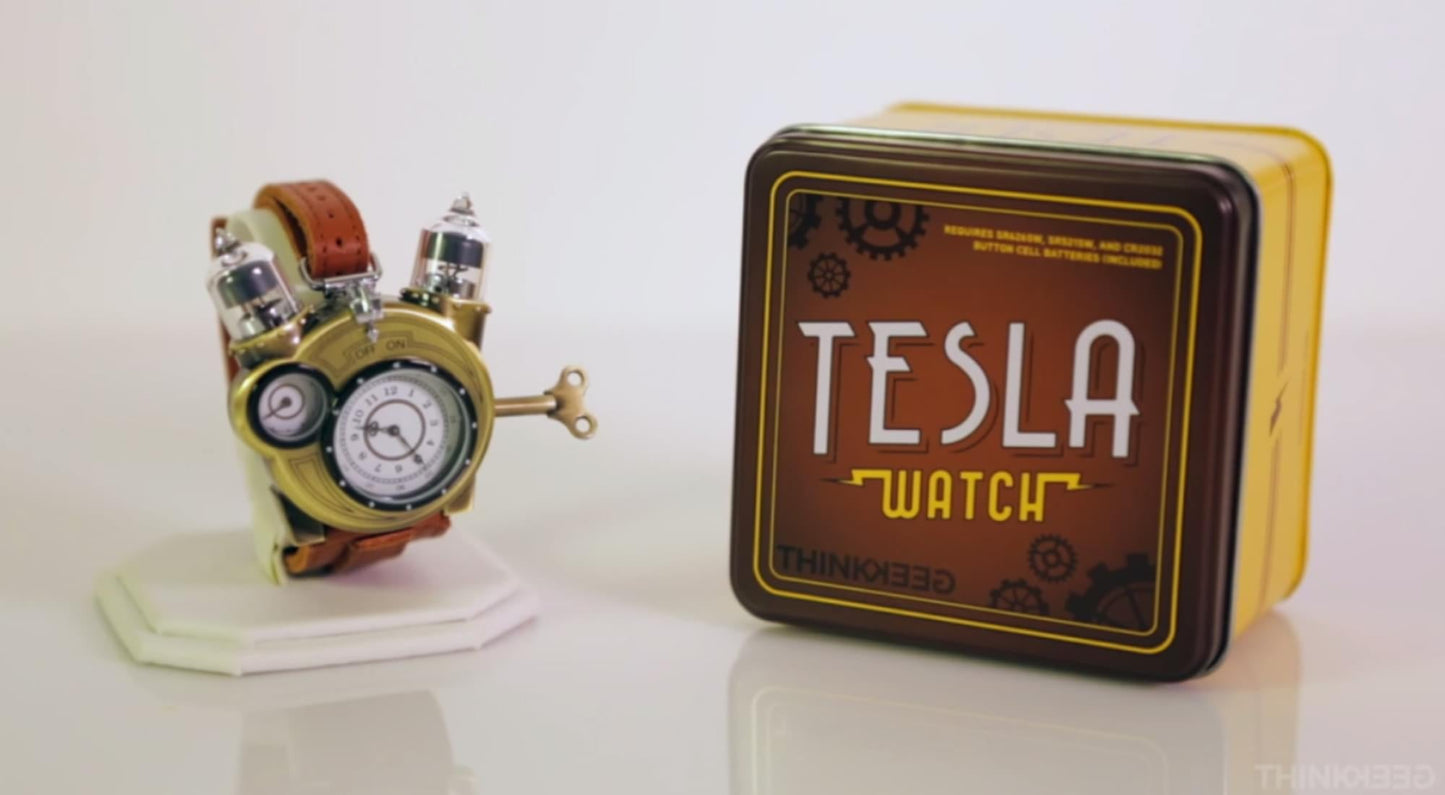 Steampunk Tesla Analog Watch With Metal Findings And Leather Strap