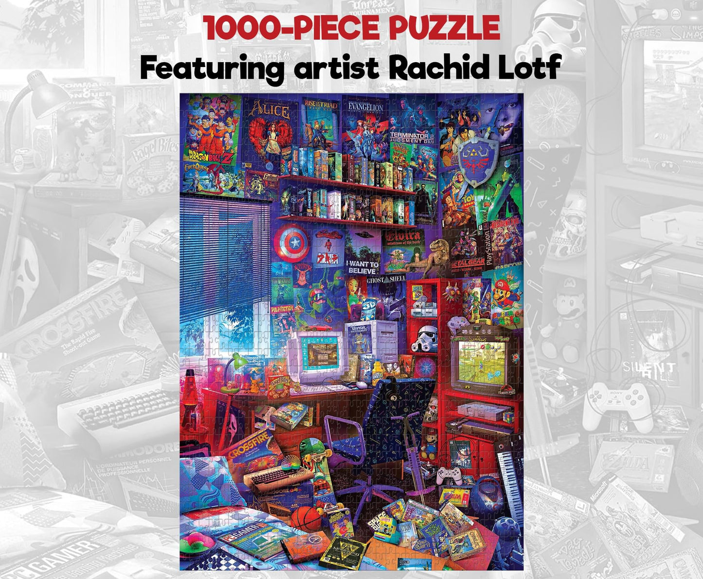 '80s Game Room Pop Culture 1000 Piece Jigsaw Puzzle By Rachid Lotf