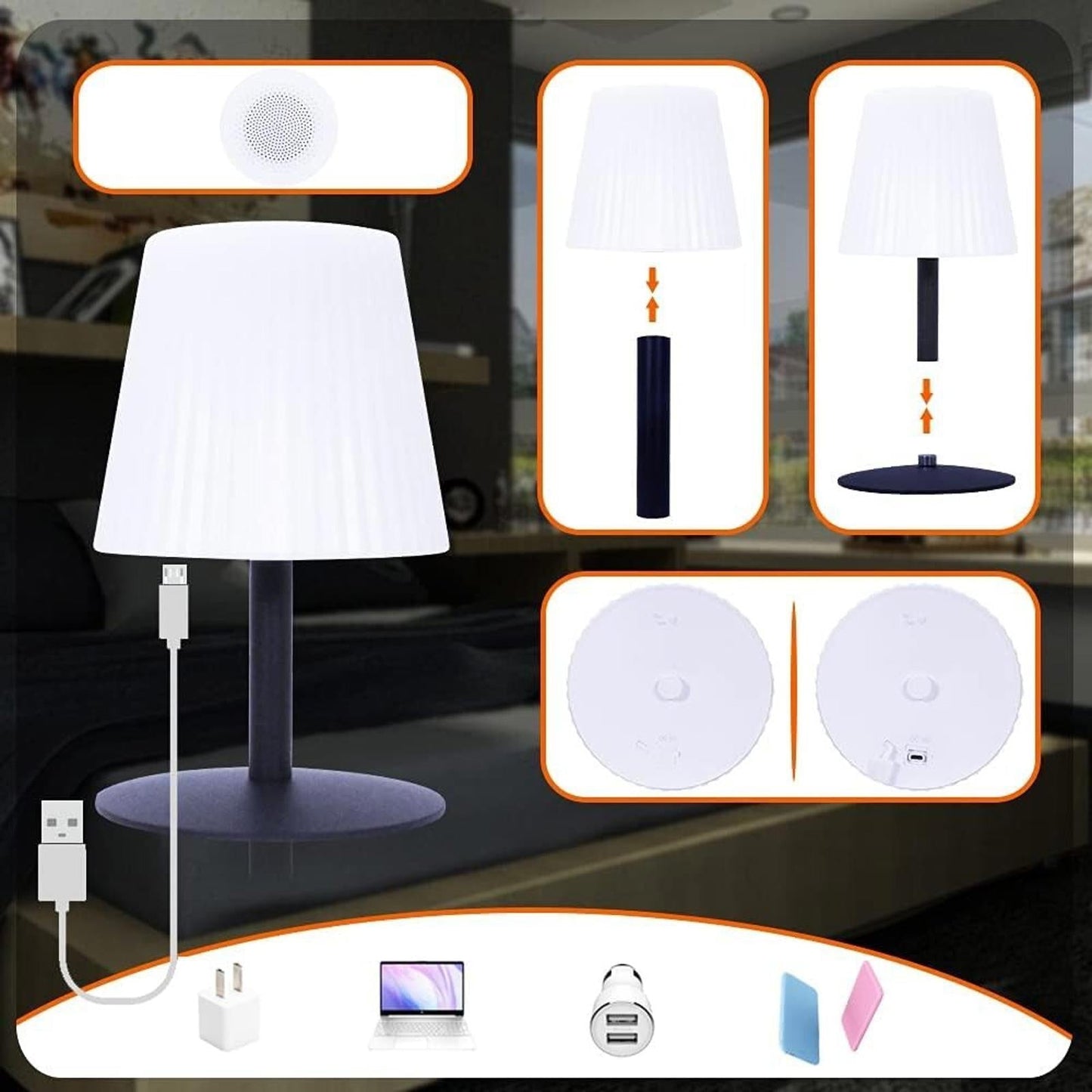 uuffoo RGB Table Lamp Bluetooth Speaker Rechargeable Night Light Remote Wireless