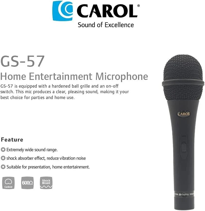 CAROL GS-57 Cardioid Dynamic Microphone Vocal Presentation & Home Studio, Stage